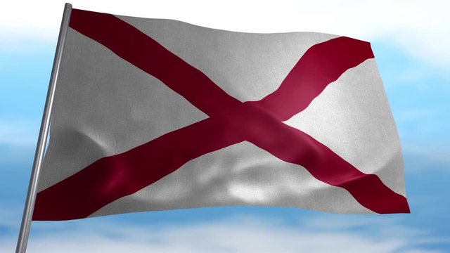 Seamless looping animated flag of Alabama blowing in the wind in 4K resolution including luma matte
