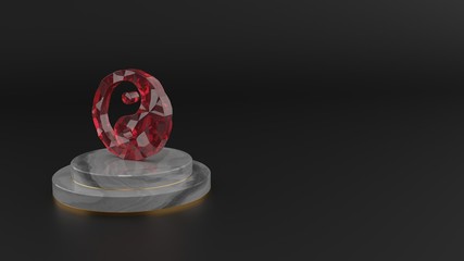 3D rendering of red gemstone symbol of yin yang icon