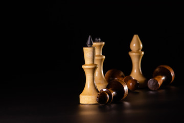 Chess pieces on a black background.