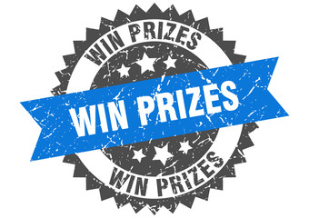 win prizes grunge stamp with blue band. win prizes