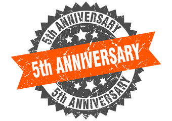 5th anniversary grunge stamp with orange band. 5th anniversary
