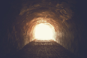 arch tunnel of bomb shelter in nuclear explosion moment in selective focus