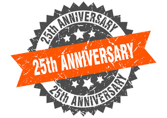 25th anniversary grunge stamp with orange band. 25th anniversary