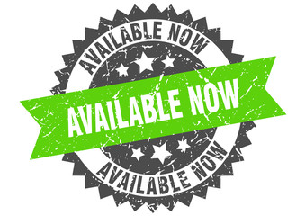 available now grunge stamp with green band. available now