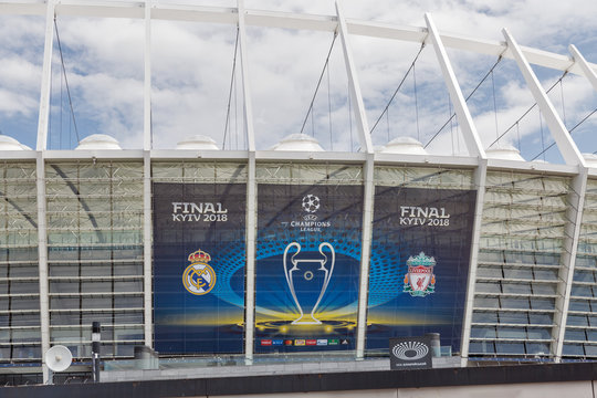 Olimpiyskiy Stadium With UEFA Champions League Final Banner. Kyiv, Ukraine.