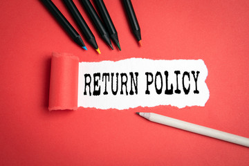 Return policy. online store orders, company policies and good service concept