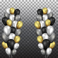 Set of golden black and silver balloons  for birthday, for event design anniversary, celebration, wedding event.