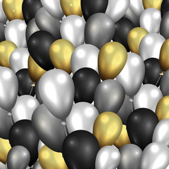 Helium golden black and silver balloons pattern background