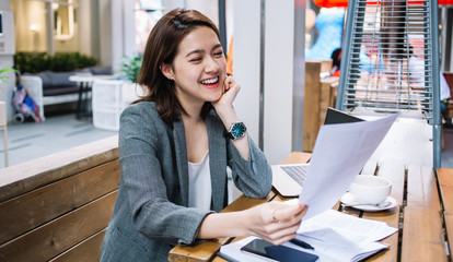 Woman freelancer happy about new contract