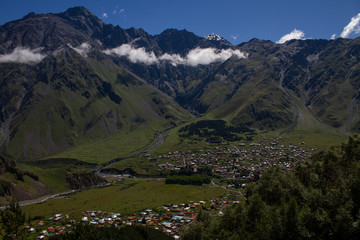 Panoramic view of Stepantsminda village, Georgia