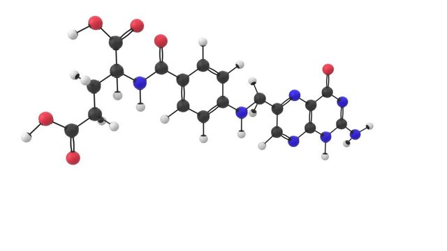 3D animation of a vitamin B9 molecule with alpha layer