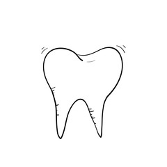 doodle tooth illustration with hand drawn line art style