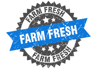 farm fresh grunge stamp with blue band. farm fresh