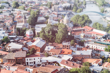 Fototapeta na wymiar Rooftop view tilt-shift in Tbilisi, Georgia.