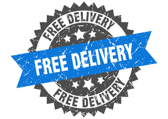 free delivery grunge stamp with blue band. free delivery