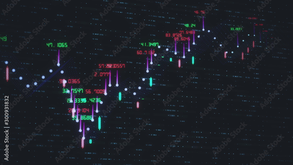 Poster digital positive financial stock chart grows up. abstract global market chart value 3d render animat