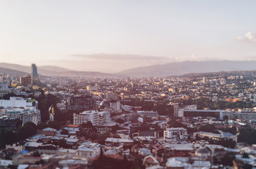 Rooftop view tilt-shift in Tbilisi, Georgia.