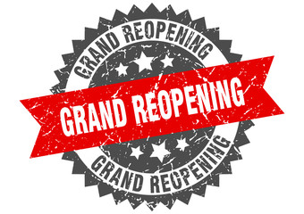 grand reopening grunge stamp with red band. grand reopening