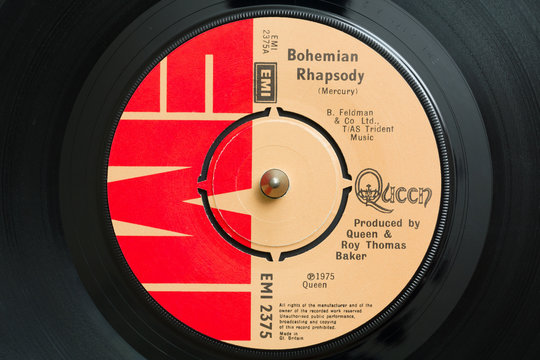 An original 1975 copy of the song Bohemian Rhapsody by the band Queen