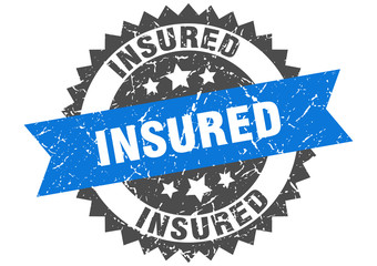 insured grunge stamp with blue band. insured