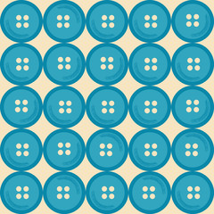 Bold vector seamless repeat pattern with blue round classical buttons on ivory background for fabric, scrapbooking and craft projects, gift wraps or wallpaper.