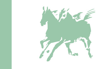 abstract colored silhouettes of galloping horses on a white background 
