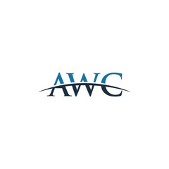 Initial letter AWC, overlapping movement swoosh horizon logo company design inspiration in blue and grey color vector