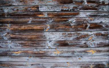 Shabby faded old pastel blue painted horizontal wooden planks. Wooden abstract background.
