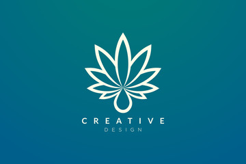 Blend of plants or leaves with water droplets. Minimalist and modern cannabis leaf design