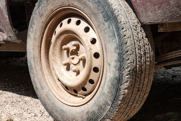Fototapeta na wymiar Flat car wheels, Old technology obsolet.