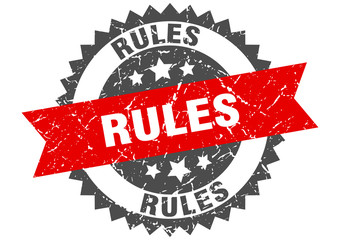 rules grunge stamp with red band. rules