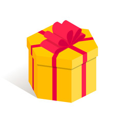 Isometric hexagonal shaped gift box yellow