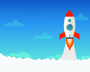 Rocket launch ship flat design vector, start up concept.