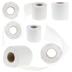Sets of Roll of toilet paper or tissue isolated on white background with clipping path.........