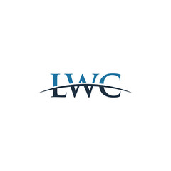 Initial letter LWC, overlapping movement swoosh horizon logo company design inspiration in blue and grey color vector