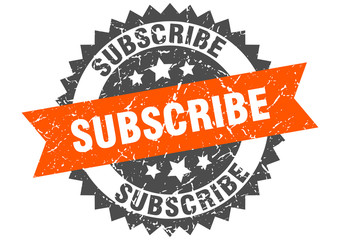 subscribe grunge stamp with orange band. subscribe