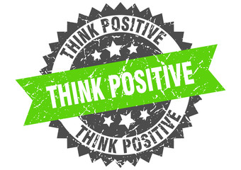 think positive grunge stamp with green band. think positive