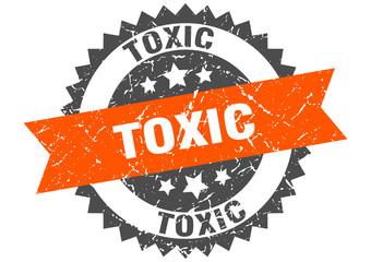 toxic grunge stamp with orange band. toxic