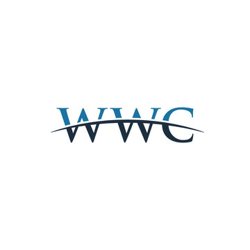 Initial letter WWC, overlapping movement swoosh horizon logo company design inspiration in blue and grey color vector