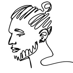 Continuous line young man portrait sketch with modern fashion hairstyle