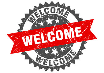 welcome grunge stamp with red band. welcome