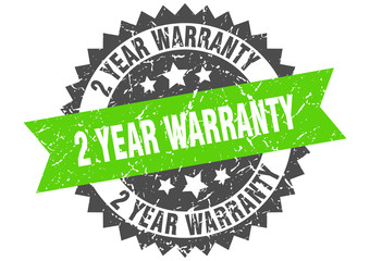2 year warranty grunge stamp with green band. 2 year warranty
