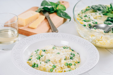 Courgette And Pea Risotto With Parmesan, Mascarpone And Basil