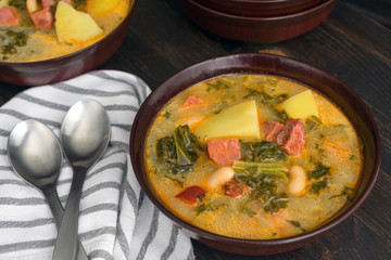 Bowls of Portuguese Caldo Verde Soup