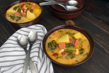 Bowls of Portuguese Caldo Verde Soup
