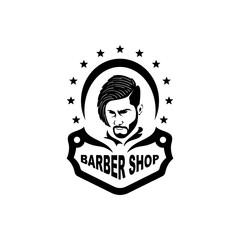 Barbershop logo template in vintage style, with bearded man.