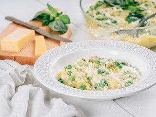 Courgette And Pea Risotto With Parmesan, Mascarpone And Basil