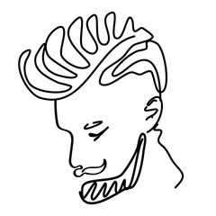 Continuous line young man portrait sketch with modern fashion hairstyle