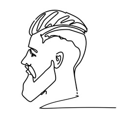 Continuous line young man portrait sketch side view with modern fashion hairstyle