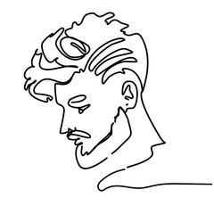 Continuous line young man portrait sketch with modern fashion hairstyle